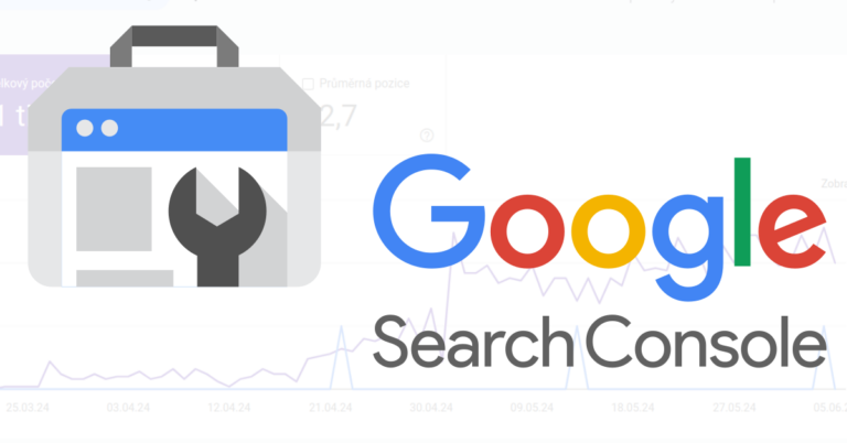 Google Search Console - Logo a název na pozadí světlého grafu návštěvnosti